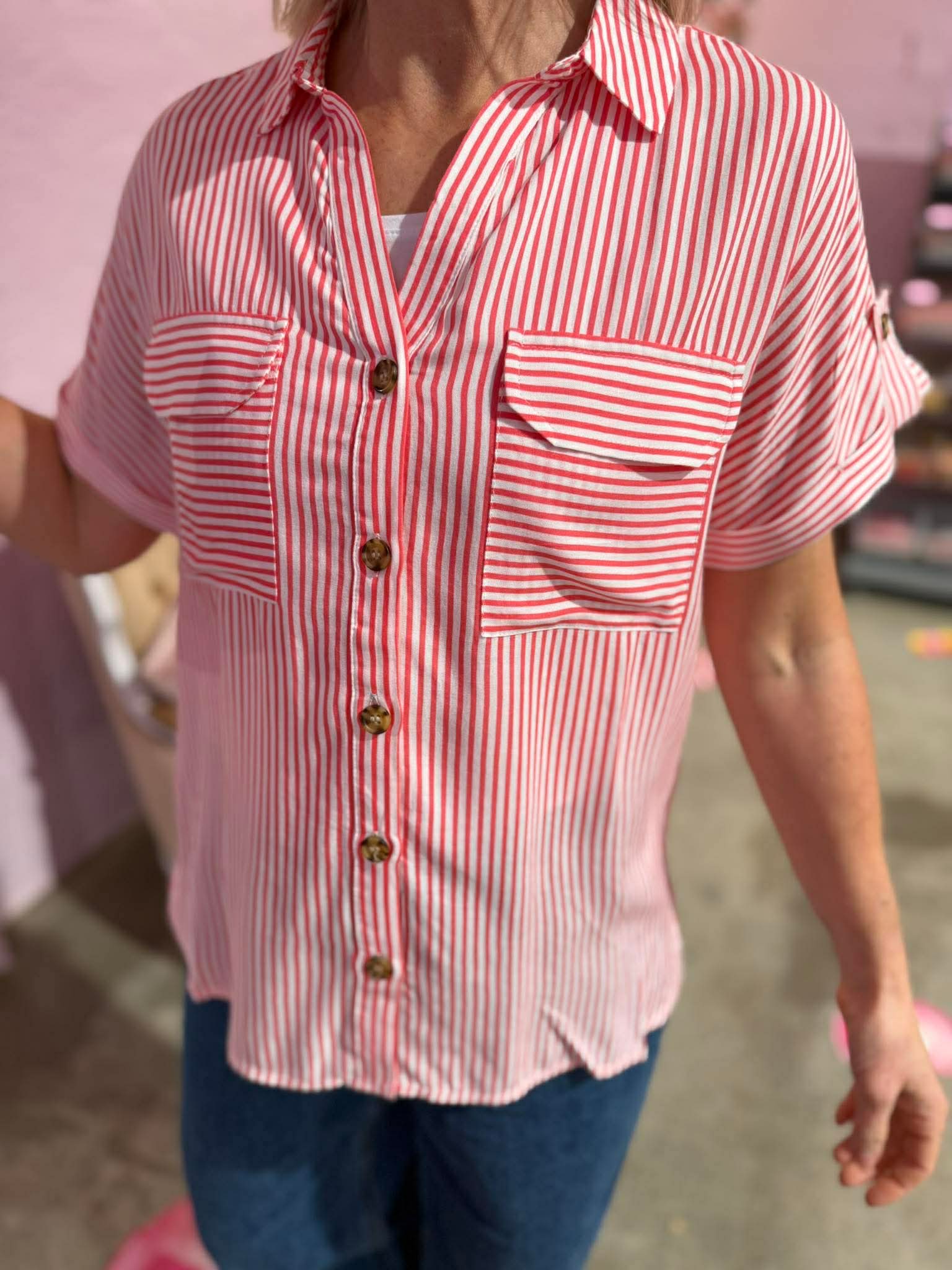 VMBUMPY Shirt - fersken farvet strib